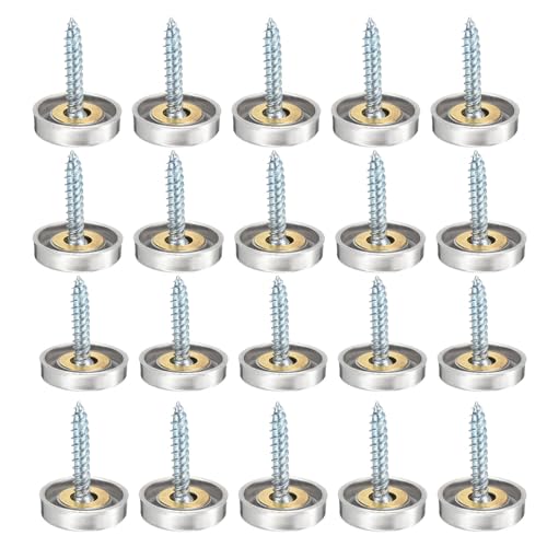 Spiegelschrauben mit Chromkappen, 16 mm, polierter Edelstahl, Spiegelschrauben, Kappennagel mit Unterlegscheiben, dekorative Kappen für Spiegel, Möbelbeschläge, Badplatten, Glas, 20 Sets von Wgewfhdf