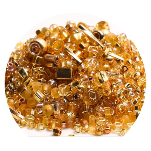 1 Beutel Gemischten Glas Rocailles Perlen zum Basteln Ca.500 Stück,Beads Pony Perlen,Perlen mit Loch,Bastelperlen für Handwerk Dekor,Armbänder,Halsketten Ohrringe,Schmuck,Gold von Whakano
