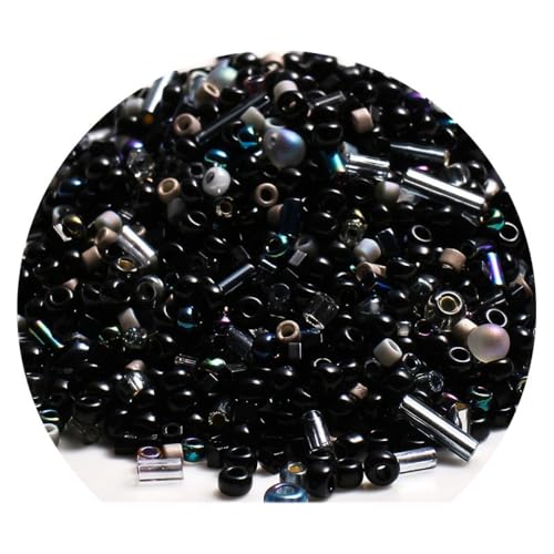 1 Beutel Gemischten Glas Rocailles Perlen zum Basteln Ca.500 Stück,Beads Pony Perlen,Perlen mit Loch,Bastelperlen für Handwerk Dekor,Armbänder,Halsketten Ohrringe,Schmuck,Schwarz von Whakano