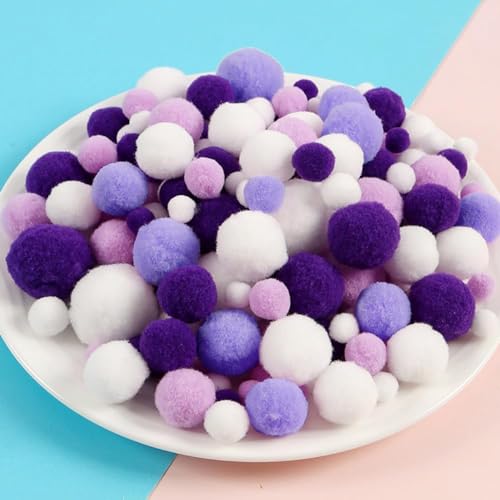 1 Packung Pompons zum Basteln,Bunt Mini Pompons,Mini Pom Poms für Handwerk Herstellung,Bunte Pompons für Partydekor,Girlanden,Kleidung,DIY Kreativen Handwerk Dekor,130 Stück/Packung,Lila Serie von Whakano