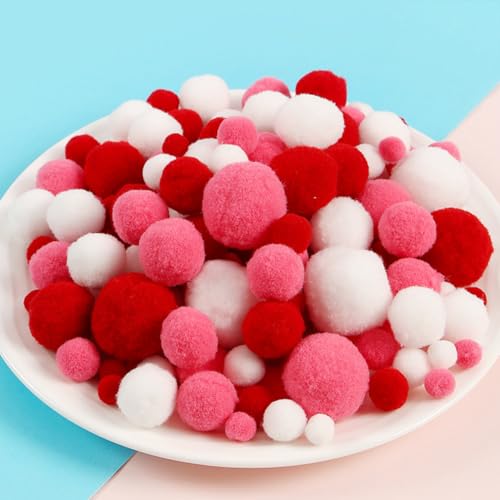 1 Packung Pompons zum Basteln,Bunt Mini Pompons,Mini Pom Poms für Handwerk Herstellung,Bunte Pompons für Partydekor,Girlanden,Kleidung,DIY Kreativen Handwerk Dekor,130 Stück/Packung,Rote Serie von Whakano