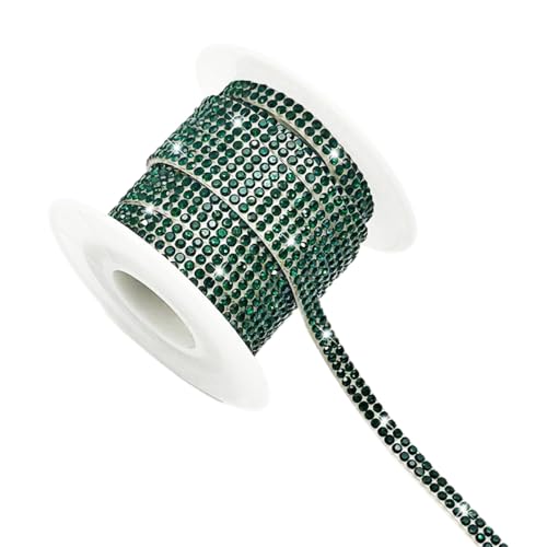 1 Rolle Strassband mit Selbstklebend,Kristall Strasssteine Glitzerband mit 0,4cm Strass Streifen,Kristall Diamant Dekoration Aufkleber,Glitzerband Strassband für Auto Hochzeit Dekoration,Dunkelgrün von Whakano