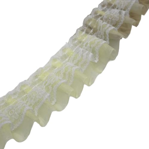 1 Yard Plissiertes Spitzenband Mesh Trim Spitzenborte 5cm Breit,Rüschenbesatz Dekoband für DIY Nähen Handwerk,Kleidung,Hochzeitskleid,Blumensträuße,Kopfbedeckung,Vorhänge Dekoration,Beige von Whakano