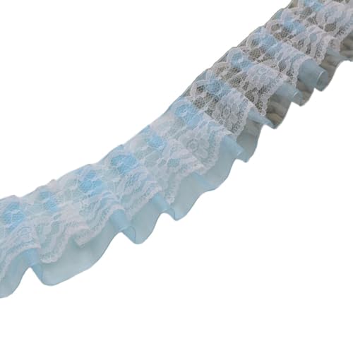 1 Yard Plissiertes Spitzenband Mesh Trim Spitzenborte 5cm Breit,Rüschenbesatz Dekoband für DIY Nähen Handwerk,Kleidung,Hochzeitskleid,Blumensträuße,Kopfbedeckung,Vorhänge Dekoration,Blau von Whakano