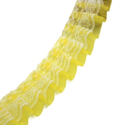 1 Yard Plissiertes Spitzenband Mesh Trim Spitzenborte 5cm Breit,Rüschenbesatz Dekoband für DIY Nähen Handwerk,Kleidung,Hochzeitskleid,Blumensträuße,Kopfbedeckung,Vorhänge Dekoration,Gelb von Whakano