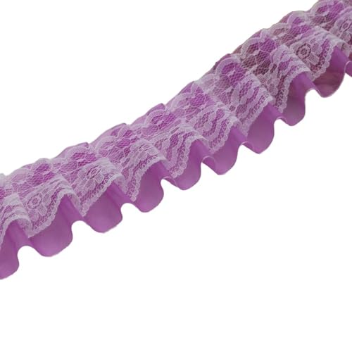 1 Yard Plissiertes Spitzenband Mesh Trim Spitzenborte 5cm Breit,Rüschenbesatz Dekoband für DIY Nähen Handwerk,Kleidung,Hochzeitskleid,Blumensträuße,Kopfbedeckung,Vorhänge Dekoration,Lila von Whakano