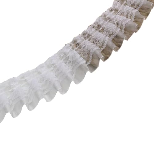 1 Yard Plissiertes Spitzenband Mesh Trim Spitzenborte 5cm Breit,Rüschenbesatz Dekoband für DIY Nähen Handwerk,Kleidung,Hochzeitskleid,Blumensträuße,Kopfbedeckung,Vorhänge Dekoration,Off-White von Whakano