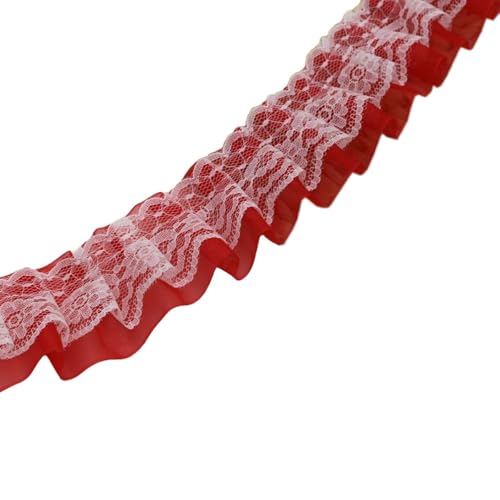 1 Yard Plissiertes Spitzenband Mesh Trim Spitzenborte 5cm Breit,Rüschenbesatz Dekoband für DIY Nähen Handwerk,Kleidung,Hochzeitskleid,Blumensträuße,Kopfbedeckung,Vorhänge Dekoration,Rot von Whakano