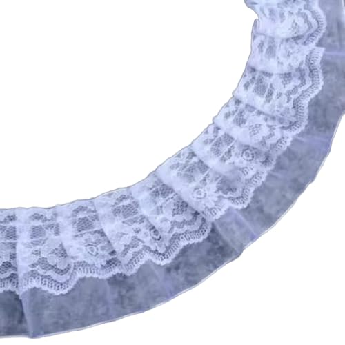 1 Yard Plissiertes Spitzenband Mesh Trim Spitzenborte 5cm Breit,Rüschenbesatz Dekoband für DIY Nähen Handwerk,Kleidung,Hochzeitskleid,Blumensträuße,Kopfbedeckung,Vorhänge Dekoration,Weiß von Whakano