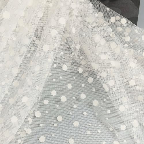 1 Yard Punktdruck Tüll Stoff,150 cm Breit,Netzstoff Dekostoff,Steppstoff zum DIY Nähen Basteln Dekorieren,Handwerken,Bühne Kostüm Kleid Bekleidung,Hochzeit Party Deko,Weiß,Großer kleiner Punkt von Whakano