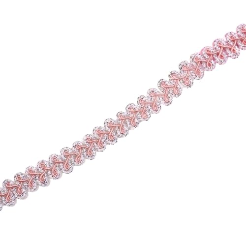 2 Meter Geflochtene Spitzenband 1,2cm Breite,Braid Trim Posamentenborte Spitzenbesatz Zierband,Spitzen Borten Bänder zum DIY Nähen Handwerk,Tischdeko,Kleidung,Vorhang,Geschenkband,Silber Dunkelrosa von Whakano