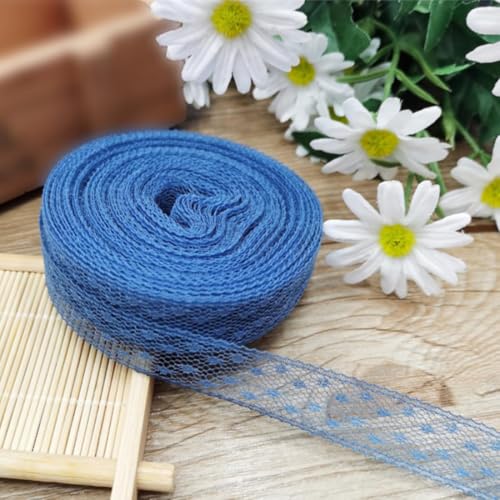 2 Rollen 30m Hohl Gepunktetes Spitzenband,Polyester Spitzenbesatz 1,5cm Breit,Geschenkband,Dekoband Zierband Spitzenborte,für Nähen Handwerk,DIY Kleidung,Blumensträuße Dekor,Königsblau von Whakano