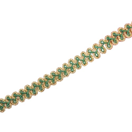 20 Meter Geflochtene Spitzenband 1,2cm Breite,Braid Trim Posamentenborte Spitzenbesatz Zierband,Spitzen Borten Bänder zum DIY Nähen Handwerk,Tischdeko,Kleidung,Vorhang,Geschenkband,Gold Grasgrün von Whakano