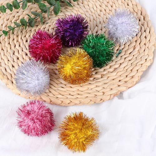 Whakano 20 Stück Glitzer Pompons zum Basteln,Bunt Pompons 5cm,Pom Poms Set für Handwerk Herstellung,Bunte Pompons für Partydekor,Ostern,Kleidung,DIY Kreativen Handwerk Dekor,Zufällige Farbe von Whakano