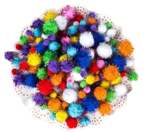 200 Stück Glitzer Pompons zum Basteln,Bunt Mini Pompons,Mini Pom Poms für Handwerk Herstellung,Bunte Pompons für Partydekor,Ostern,Kleidung,DIY Kreativen Handwerk Dekor,Gemischte Größen und Farben A von Whakano