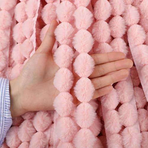 20m Kunstpelz Pompons Borte zum Nähen Basteln,Groß Spitzenband 3cm Bommel Fringe Trim,Poms Fransenborte Zierband Dekoborte,für DIY Basteln Kleidung,Vorhänge,Kostüme,Nähen Dekoration,Pink von Whakano