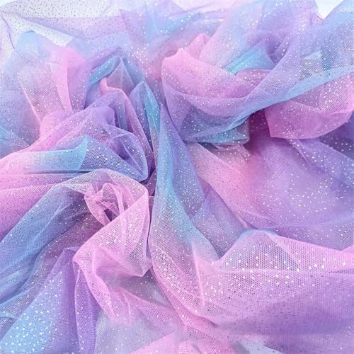 Whakano 3 m Glitzer Pailletten Tüll Stoff 150 cm Breit Netzstoff zum Nähen Dekostoff,Steppstoff zum DIY Nähen Basteln Dekorieren,Schleifen Bühne Kostüm Kleid,Haarschmuck,Hochzeit Party Deko,Rosa Lila von Whakano