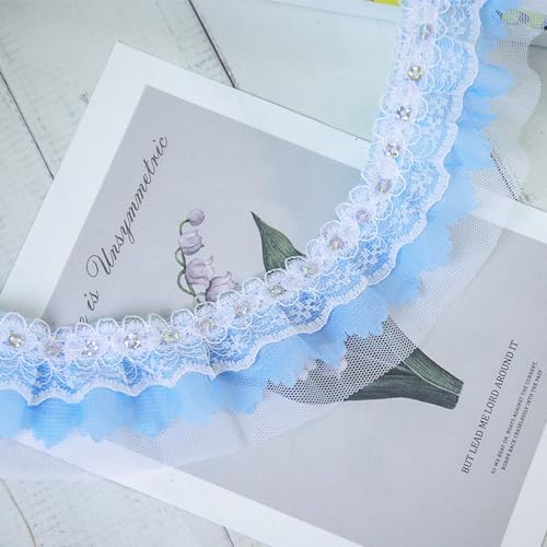 40m Plissierte Pailletten Spitze Band Breit 5cm,Meterware,Dekoband Zierband Spitzenborte,Netzband Spitzenstoff Spitzenbesatz,Spitzenband Zum NäHen,für DIY Handwerk,Kleidung,Hochzeit Dekor,Hellblau von Whakano