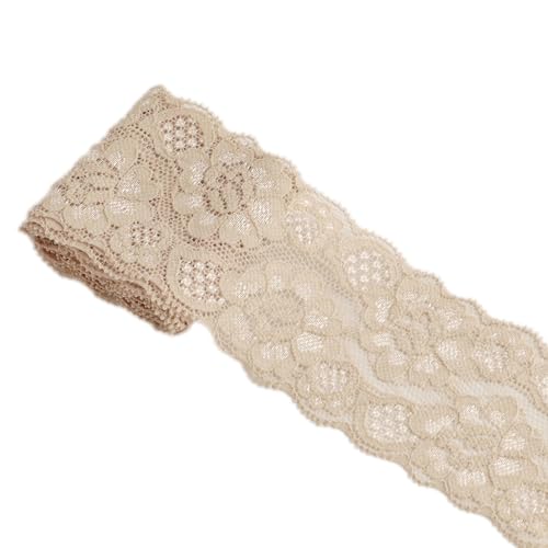 5 Yards 6cm Spitzenband,Elastizität Spitzenbesatz,Elastizität Spitzenband,Blumen Muster Zierband Spitze Blumenband Borte,lace Trim Deko für Unterwäsche Kleidung Hochzeitskleid Tischdeko,Khaki von Whakano