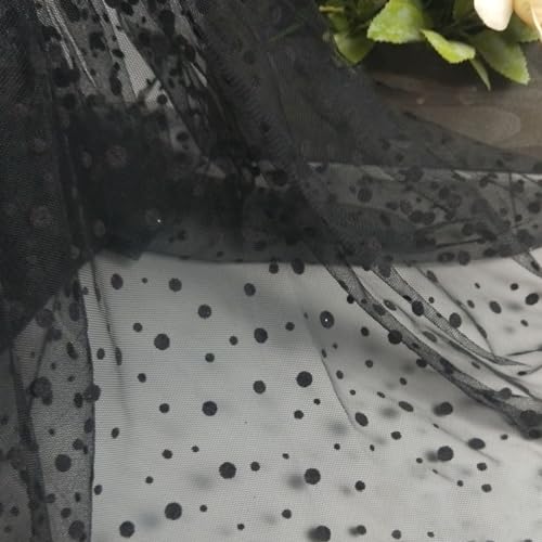 5 Yards Punktdruck Tüll Stoff,150 cm Breit,Netzstoff Dekostoff,Steppstoff zum DIY Nähen Basteln Dekorieren,Handwerken,Bühne Kostüm Kleid Bekleidung,Hochzeit Party Deko,Schwarz,Großer kleiner Punkt von Whakano