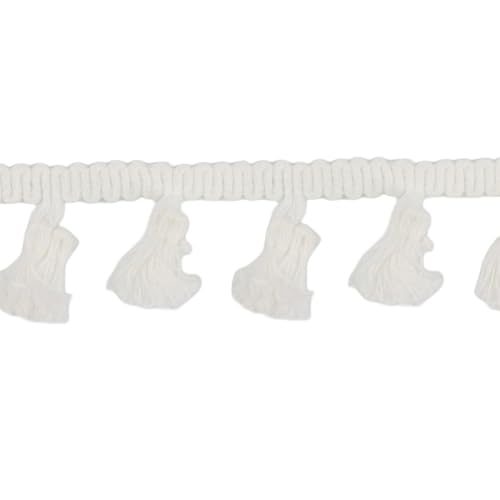 5 Yards x 3cm Baumwolle Fransenborte Spitzenband Mit Quaste,Fransen Trim Fransenbesatz Quastenband Dekoband,Spitzenbesatz für DIY Nähen Basteln,Kleidung,Vorhang Tischdecke,Kissendeko,Off-white von Whakano