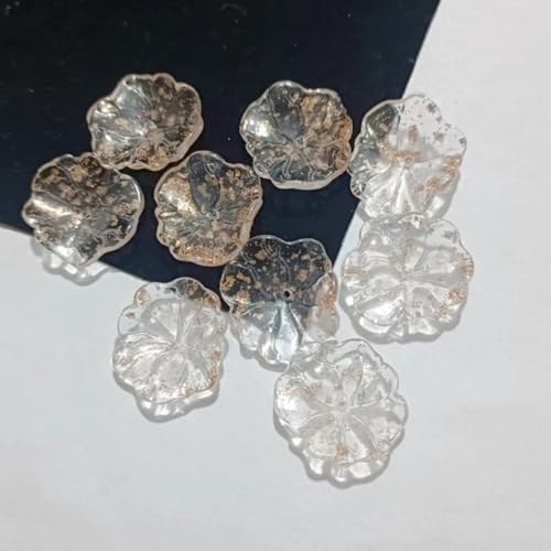 50 Stück 3D Lotusblatt Glasperlen zum Basteln,Perlen für Armbänder,24x25mm,Lose Perlen mit Loch,Handwerk Dekor,Bastelperlen für DIY Schmuck,Halsketten Ohrringe,Transparent Weiß von Whakano