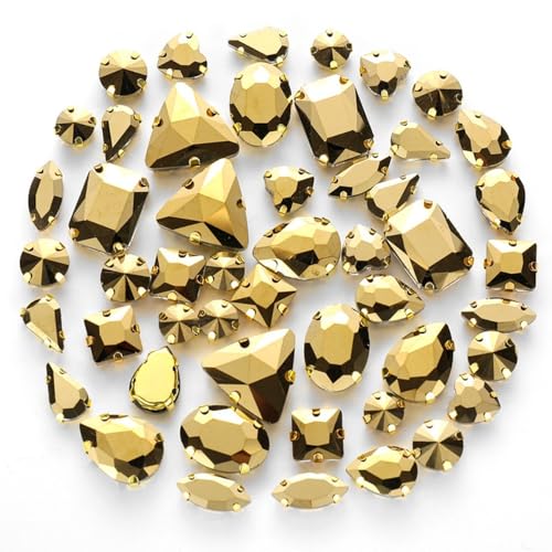 50 Stück Glass Rhinestones,Strasssteine Zum Aufnähen,Schmucksteine Diamant,Strasssteine mit Löch,Kristall Strass,für DIY-Kleidung Handwerk Schuhe Tasche Hochzeit Dekorationen,Gold Goldene Klaue von Whakano