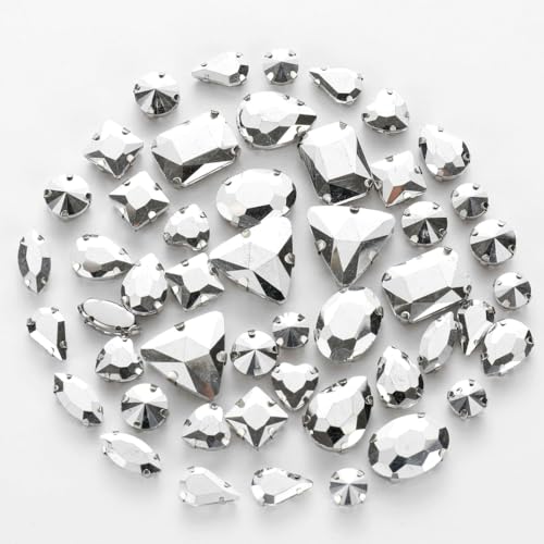 50 Stück Glass Rhinestones,Strasssteine Zum Aufnähen,Schmucksteine Diamant,Strasssteine mit Löch,Kristall Strass,für DIY-Kleidung Handwerk Schuhe Tasche Hochzeit Dekorationen,Silber Weiße Klaue von Whakano