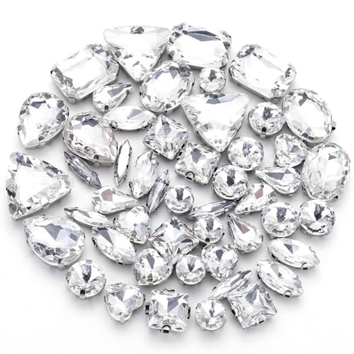 50 Stück Glass Rhinestones,Strasssteine Zum Aufnähen,Schmucksteine Diamant,Strasssteine mit Löch,Kristall Strass,für DIY-Kleidung Handwerk Schuhe Tasche Hochzeit Dekorationen,Weiße Weiße Klaue von Whakano