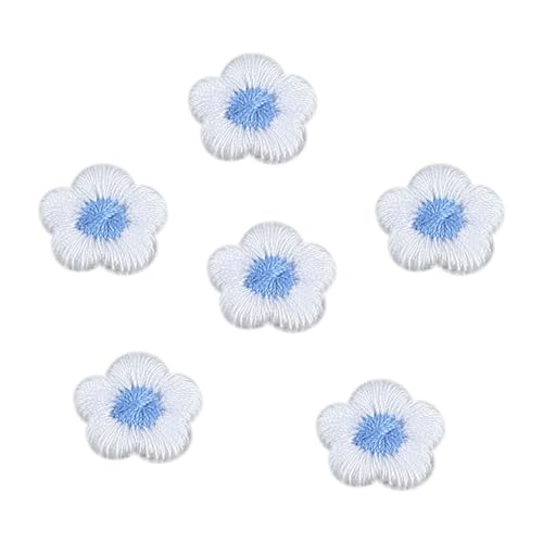 50 Stück Mini-Blume Bestickte Patches Nähen Aufnäher 1,3cm,Applikationen Zum Nähen Patches Sticker,Bestickte Patches Sticker,Dekorative Applikation für Jacken Tasche Geschenkboxen,Kleidung,Weiß Blau von Whakano