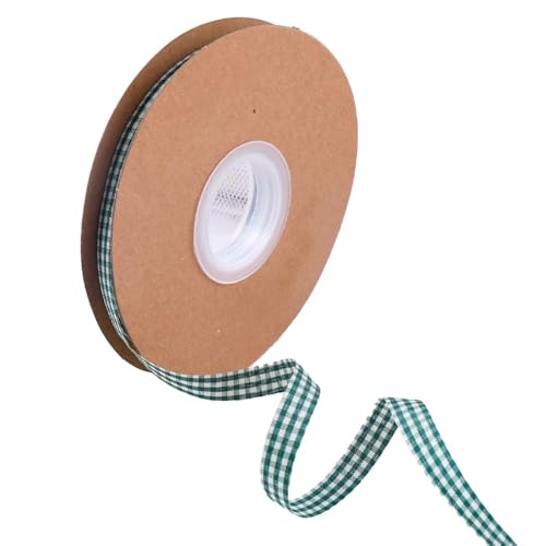 50 Yards Kariertes Band Geschenkband 10 mm Breite Schleifenband,Dekoband zum Verzieren & Basteln,Bastelbänder für Weihnachten,Hochzeit,Bouquet,Geschenkverpackungen,Dunkelgrün von Whakano