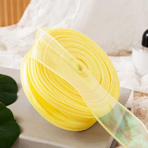 50 Yards Organzaband Schleifenband Dekoband 4CM,Deko Band Tüllband,Transparentes Chiffo Geschenkband,Band für Hochzeit Geburtstag Weihnachten Valentinstag Handwerk Kuchen Geschenkverpackung,Gelb Bunt von Whakano