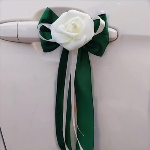 6 Stück Autoschleifen Hochzeit,Deko Schleifen,Künstliche Blume Autoschmuck Hochzeit Auto Verschönert Rückspiegel Türgriff Dekoration,Hochzeit Stuhl Zurück Dekoration,für Hochzeit Party,Dunkelgrünweiß von Whakano