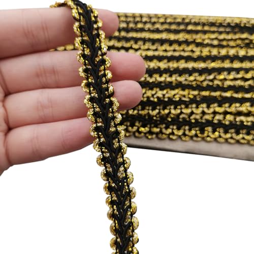 Polyester Braid Spitzenbesatz Centipede Spitzenband Verziert 11mm,Geflochten Posamenten Borte Braid Trim Borten Bänder,für Vorhang Kostüm Schonbezug Polsterung Nähen Wohnkultur,18m,Schwarzes Gold von Whakano