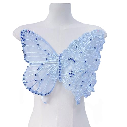 Schmetterling Applikation Patches,Halsausschnitt Dekor Kragen,Spitze Aufnäher Appliques Nähen,Patches zum Aufnähen,Bastelzubehör für Hochzeitskleid,Kleidung Kleid,Taschen Dekoration,Blau Strass von Whakano