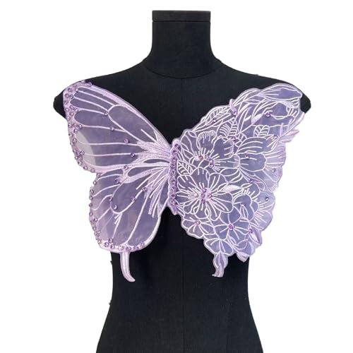 Schmetterling Applikation Patches,Halsausschnitt Dekor Kragen,Spitze Aufnäher Appliques Nähen,Patches zum Aufnähen,Bastelzubehör für Hochzeitskleid,Kleidung Kleid,Taschen Dekoration,Lila Strass von Whakano