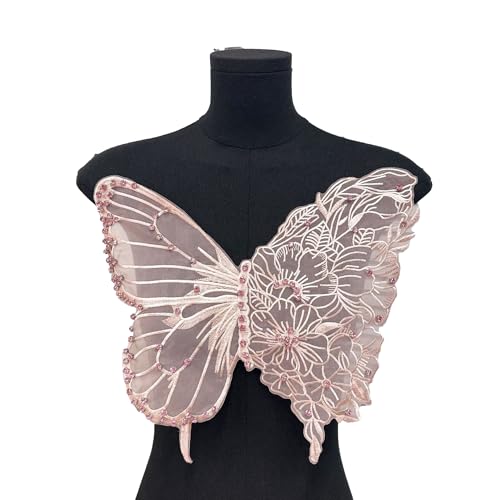 Schmetterling Applikation Patches,Halsausschnitt Dekor Kragen,Spitze Aufnäher Appliques Nähen,Patches zum Aufnähen,Bastelzubehör für Hochzeitskleid,Kleidung Kleid,Taschen Dekoration,Rosa Strass von Whakano