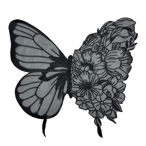 Schmetterling Applikation Patches,Halsausschnitt Dekor Kragen,Spitze Aufnäher Appliques Nähen,Patches zum Aufnähen,Bastelzubehör für Hochzeitskleid,Kleidung Kleid,Taschen Dekoration,Schwarz von Whakano