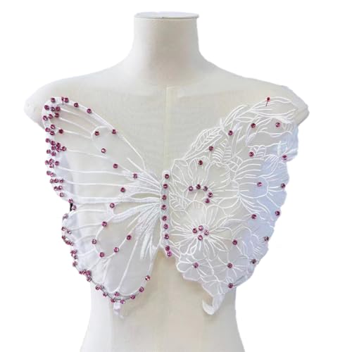 Schmetterling Applikation Patches,Halsausschnitt Dekor Kragen,Spitze Aufnäher Appliques Nähen,Patches zum Aufnähen,Bastelzubehör für Hochzeitskleid,Kleidung Kleid,Taschen Dekoration,Weiß Strass von Whakano