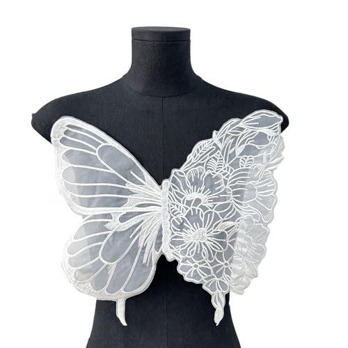 Schmetterling Applikation Patches,Halsausschnitt Dekor Kragen,Spitze Aufnäher Appliques Nähen,Patches zum Aufnähen,Bastelzubehör für Hochzeitskleid,Kleidung Kleid,Taschen Dekoration,Weiß von Whakano