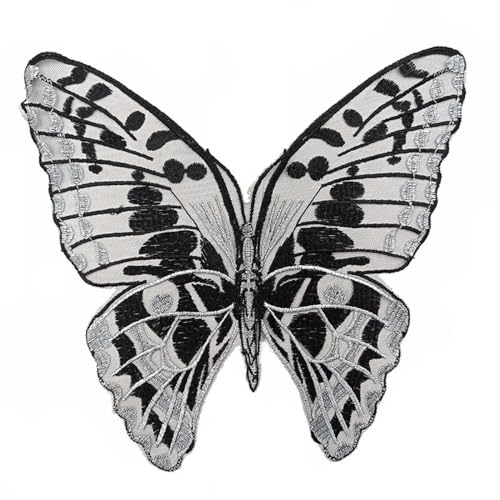 Schmetterling Kragen Applikation 29x28,5cm,Stickerei Flicken Applikation Patch,Patches zum Aufnähen,Schmetterling Kragenbesatz für Hochzeitskleid,Taschen,Kleidung Dekoration Zubehör,Silber schwarz von Whakano