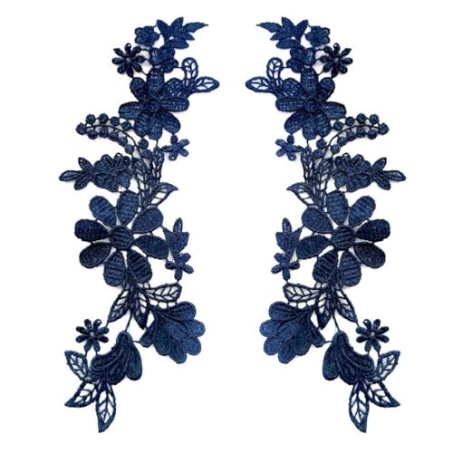 Whakano 1 Paar Stickerei Spitzen Blumen Patches,Spitze Applikationen,Patch,Blume Nähen Aufnäher,Spitzenapplikationen für Brautkleid Dekoration,Rucksäcke,Mützen,Kleidung Zubehör,Navy blau von Whakano