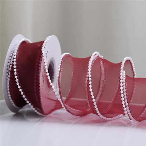 Whakano 1 Rolle Organza Perle Schleifenband Transparentes Chiffonband Organzaband Schleifenband Dekoband für Hochzeit Geburtstag Weihnachten Handwerk Kuchen Geschenkverpackung,4,5m x 4cm,Rotwein von Whakano