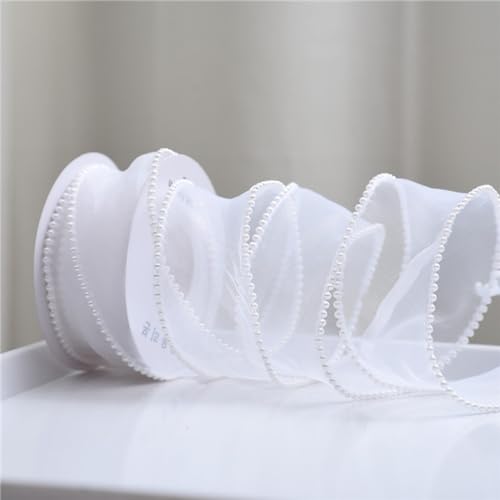 Whakano 1 Rolle Organza Perle Schleifenband Transparentes Chiffonband Organzaband Schleifenband Dekoband für Hochzeit Geburtstag Weihnachten Handwerk Kuchen Geschenkverpackung,4,5m x 4cm,Weiß von Whakano