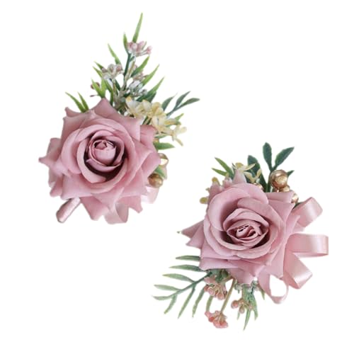 Whakano 1 Satz Künstliche Rose Boutonniere Handgelenk Corsage,Hochzeit Ansteckblumen und Handgelenk Blume,für Bankett,Hochzeit Dekoration,Braut Bräutigam Hochzeit,Jubiläumsdaten Usw,Rosa von Whakano