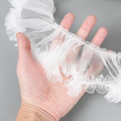 Whakano 1 Yard 8cm Mesh Plissee Spitzenbordüre,Weiß Spitzenband Spitzenbesatz Dekoband Spitzen Borten Bänder zum Nähen Tischdeko,Hochzeit,DIY Nähen Handwerk,Geschenkband,Kleidung Deko von Whakano