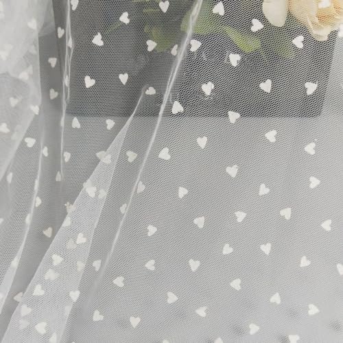 Whakano 1 Yard Herz Tüll Stoff,150 cm Breit,Netzstoff Dekostoff,Steppstoff zum DIY Nähen Basteln Dekorieren,Handwerken,Bühne Kostüm Kleid Bekleidung,Hochzeit Party Bankett Deko,Weiß von Whakano