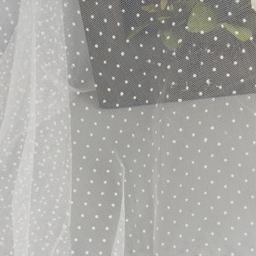 Whakano 1 Yard Punktdruck Tüll Stoff,150 cm Breit,Netzstoff Dekostoff,Steppstoff zum DIY Nähen Basteln Dekorieren,Handwerken,Bühne Kostüm Kleid Bekleidung,Hochzeit Party Deko,Weiß Weiß,Kleiner Punkt von Whakano