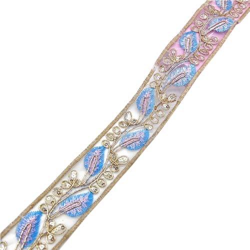 Whakano 10 Yards Stickerei Blätter Pailletten Spitzenbesatz 4,5CM Breit,Dekoband,Spitzenbordüre zum Nähen Band für DIY Nähen Basteln Kleidung,Vorhänge,Halsband,Scrapbooking Dekoration,Blau von Whakano