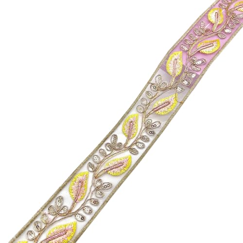 Whakano 10 Yards Stickerei Blätter Pailletten Spitzenbesatz 4,5CM Breit,Dekoband,Spitzenbordüre zum Nähen Band für DIY Nähen Basteln Kleidung,Vorhänge,Halsband,Scrapbooking Dekoration,Gelb von Whakano